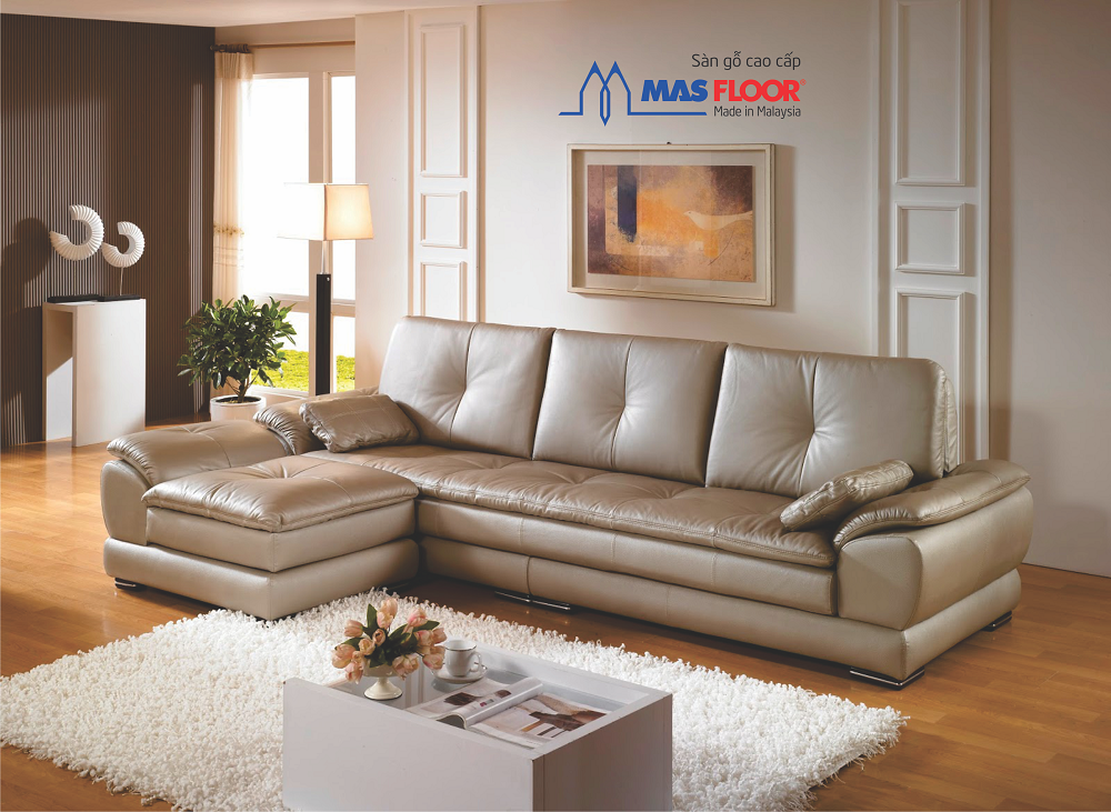Chọn màu sắc sàn gỗ phù hợp với màu sofa da cho không gian đẹp hài hòa