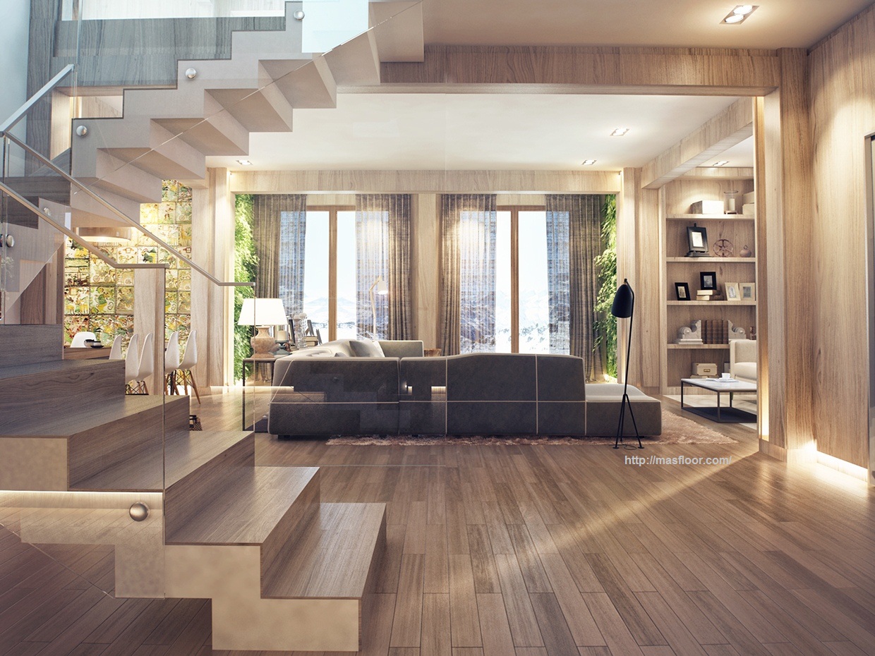 Sàn gỗ ốp cầu thang có tác dụng chống trơn trượt tốt, tạo giá trị thẩm mỹ sang trong cho không gian nhà
